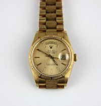 A Rolex Oyster Perpetual Day-Date 18ct gold cased gentleman's bracelet wristwatch, the signed