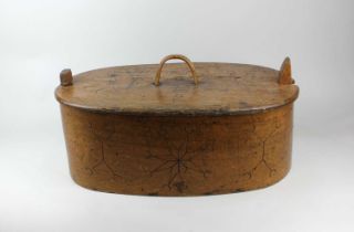 An early 19th century Swedish tine bentwood lidded box, dated 1804 and initialled 'PPD' amongst star