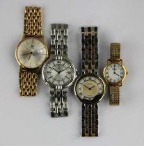 A Gucci steel and gilt metal cased bracelet wristwatch, boxed, a Maurice Lacroix bracelet