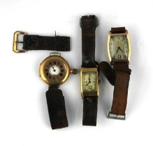 An American Waltham Watch Co 9ct gold half hunter wristwatch Birmingham 1906, an Omega 9ct gold