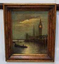 19th century school, view of Big Ben and the Houses of Parliament from the Thames, oil on canvas,