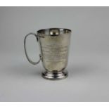 A George VI silver beaker with engraved initials and presentation inscription, maker Davies &