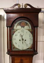 A George III mahogany longcase clock painted arched dial with moon phases and subsidiary seconds