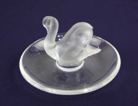 A Lalique swan pin dish, engraved 'Lalique France' to base