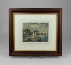 Y Circle of Jack Cox (1914-2007), moored boats, oil on board, signed 'Cox', 12cm by 15cm (ARR)