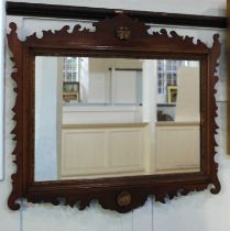 A mahogany fret cut rectangular wall mirror with scroll surround and shell mounts (a/f) 77cm