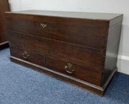 A George III oak mule chest with rising top and two drawers on plinth base, 137cm