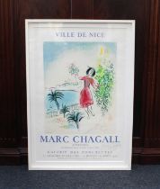 A signed Marc Chagall colour lithograph poster 'Ville de Nice' printed by Mourlot for Galerie des