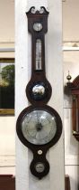 A George III inlaid mahogany wheel barometer and thermometer by B. Bianchi Tunbridge Wells (a/f)