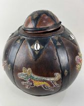 A 20th century large African tribal calabash gourd, Ashanti / Asante applied with coloured beads