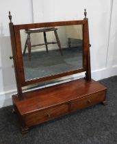 A mahogany framed dressing table mirror, the box base with two drawers on ogee feet 57cm (a/f)