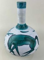 A Mark Valcera Studio Pottery vase Swiss, Mid 20th century, hand painted with a horse in