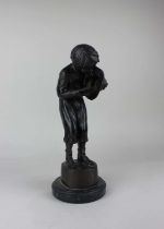 After Moreau, painted metal figure of a boy smoking, 33cm high including base