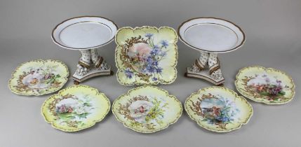 A pair of early 19th century Derby porcelain comports with circular dished top and pedestal stem