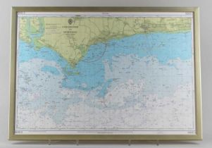 A framed 20th century Admiralty chart 5605.3 Chichester to Worthing 41cm by 58.5cm