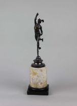 After Giambologna (Italian 1529-1608), a patinated bronze figure of Mercury on a cylindrical