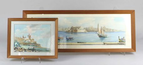 Joseph Galea (1904-85), two watercolour views of Malta comprising 'Customs House, Grand Harbour',