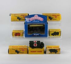 Seven boxed Dinky Toys comprising 260 Royal Mail Van, 626 Military Ambulance, 676 Armoured Personnel