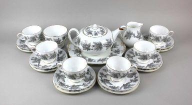 A Wedgwood porcelain 'Ashford' pattern part tea service decorated with figs comprising platter,
