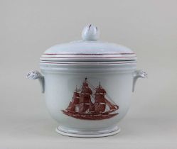 A Wedgwood porcelain Georgetown Collection 'Flying Cloud' ice bucket and cover with rust coloured