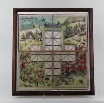 A Mauclair et Dacier framed games board decorated with a war scene 38cm by 34cm