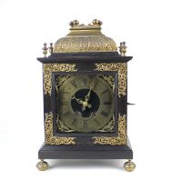 A William and Mary style ebonised wood and gilt metal mounted bracket clock by Marti et Cie, the