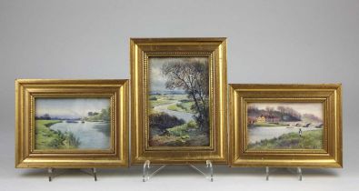 Claude Hamilton Rowbotham (1864-1949), three small watercolours of river views, all signed and dated