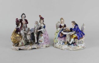 A Rudolstadt Volkstedt Thüringen porcelain figure group of a gentleman and two ladies playing