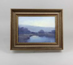 Norman Battershill, Dawn Reflections, oil on board, signed, verso inscribed, 18cm by 25cm