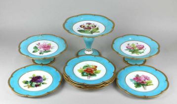 A Victorian porcelain part dessert service comprising tall comport, two short comport and six