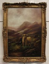 Frank Bennett (1847-1911), Highland cattle, oil on canvas, signed, verso later inscribed paper