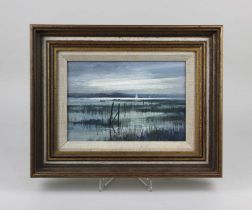 Norman Battershill, view of Pagham Sussex, oil, signed, verso inscribed, 15cm by 23cm