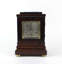 A rosewood cased library clock by Johnson of London, silvered dial with Roman numerals, with fusee