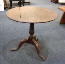 A George III oak circular table on baluster support and tripod table (a/f) 74cm