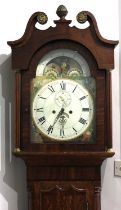 A late Georgian Welsh oak cased eight day longcase clock, the sun and moon phase dial with Roman