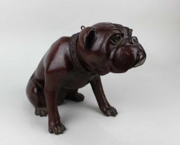 A bronze model of a bulldog with collar decorated in scrolling blue and red enamel 24cm high