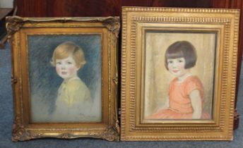 Marjory Violet Watherston (1881-1969), two portraits of children; a boy with blonde hair and blue