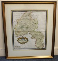 A Robert Morden 18th century coloured map of Oxfordshire verso inscribed paper label for Eric and