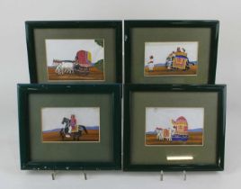 Four 19th century framed Indian paintings probably on mica, 9.5cm by 13cm