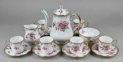 A Royal Crown Derby porcelain 'Royal Pinxton Roses' pattern coffee set comprising coffee pot, milk