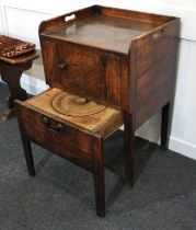 A George III mahogany tray top commode with pot cupboard above a deep commode drawer, 52cm with