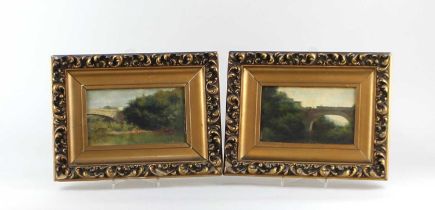 M Salces, possibly Manuel Salces y Gutierrez (Spanish) a pair of woodland views with bridges, oil on
