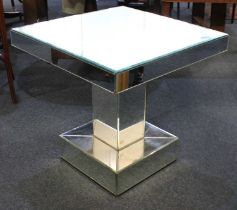 A vintage Art Deco design mirrored side/cocktail table the bevelled square top raised on a