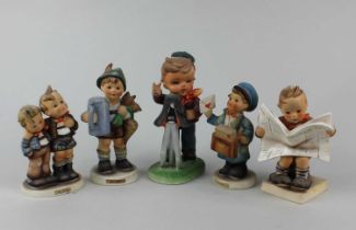 Four Goebel figures of children to include Max and Moritz and For Father, together with a Goebel