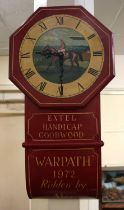 Goodwood Horseracing interest, A 20th century red painted drop dial wall clock decorated with a