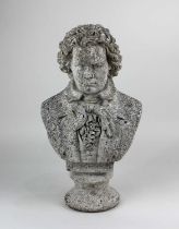 A composite stone garden bust of Beethoven 46cm high