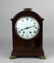 A 19th century French mahogany cased bracket clock, white enamel dial with Roman numerals and Strike
