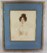 Early 19th century school, portrait of a lady, watercolour, unsigned, 29.5cm by 23cm