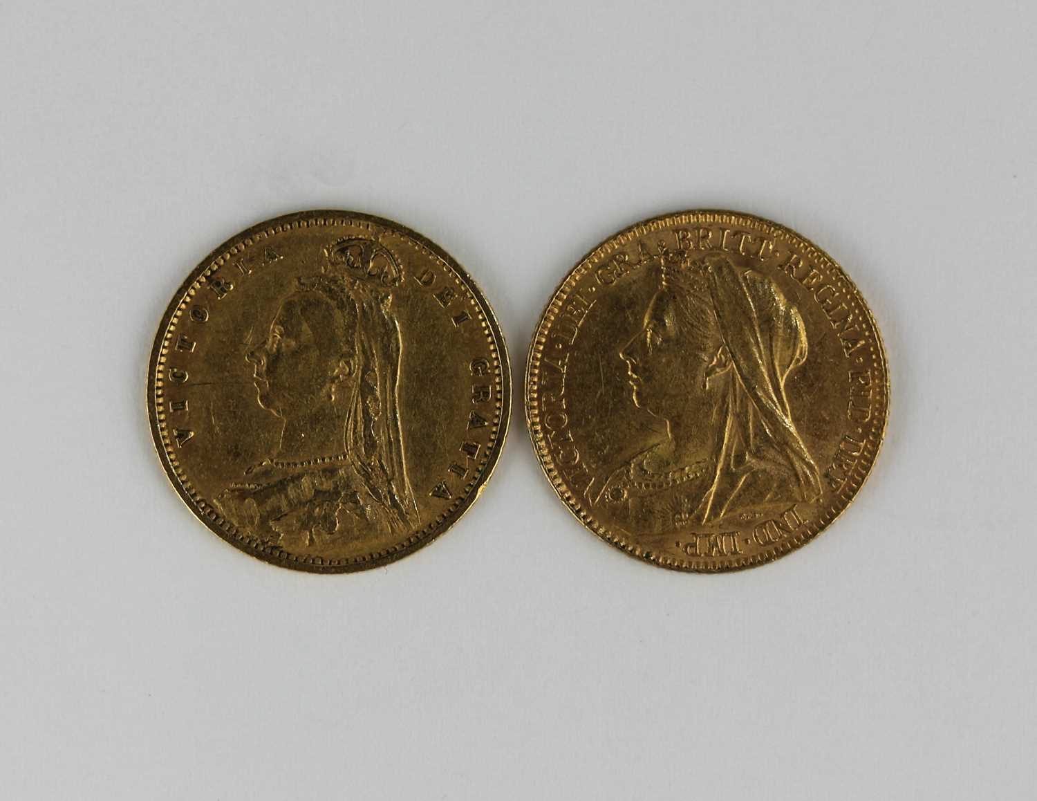A Victoria Jubilee head half sovereign 1892 and a Victoria old head half sovereign 1897