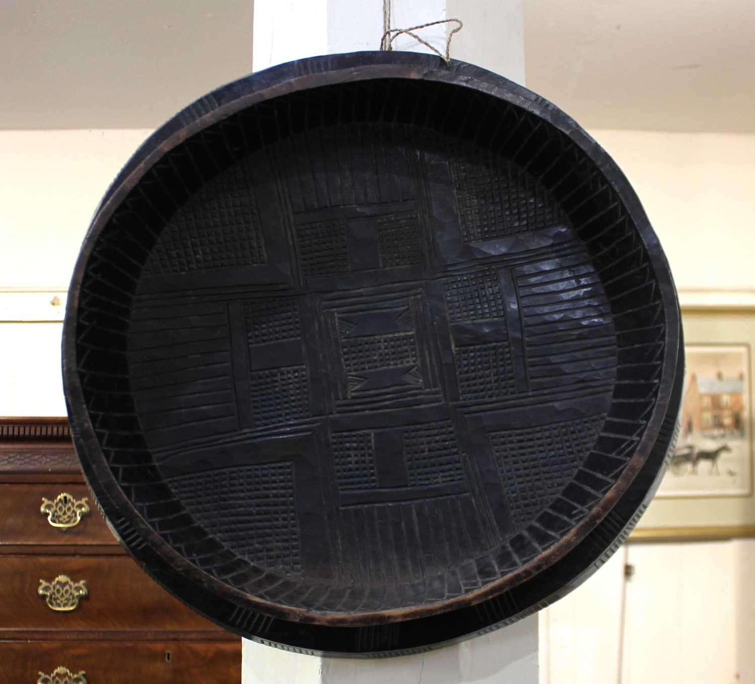 An East African Gurage Injera platter / bowl with incised geometric decoration 58cm wide